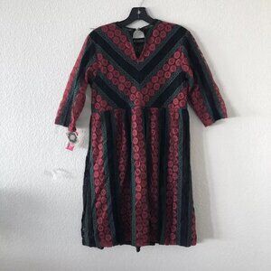 XHILARATION Women MYSTIC HERITAGE Red Black Lace Mini Dress Medium NEW